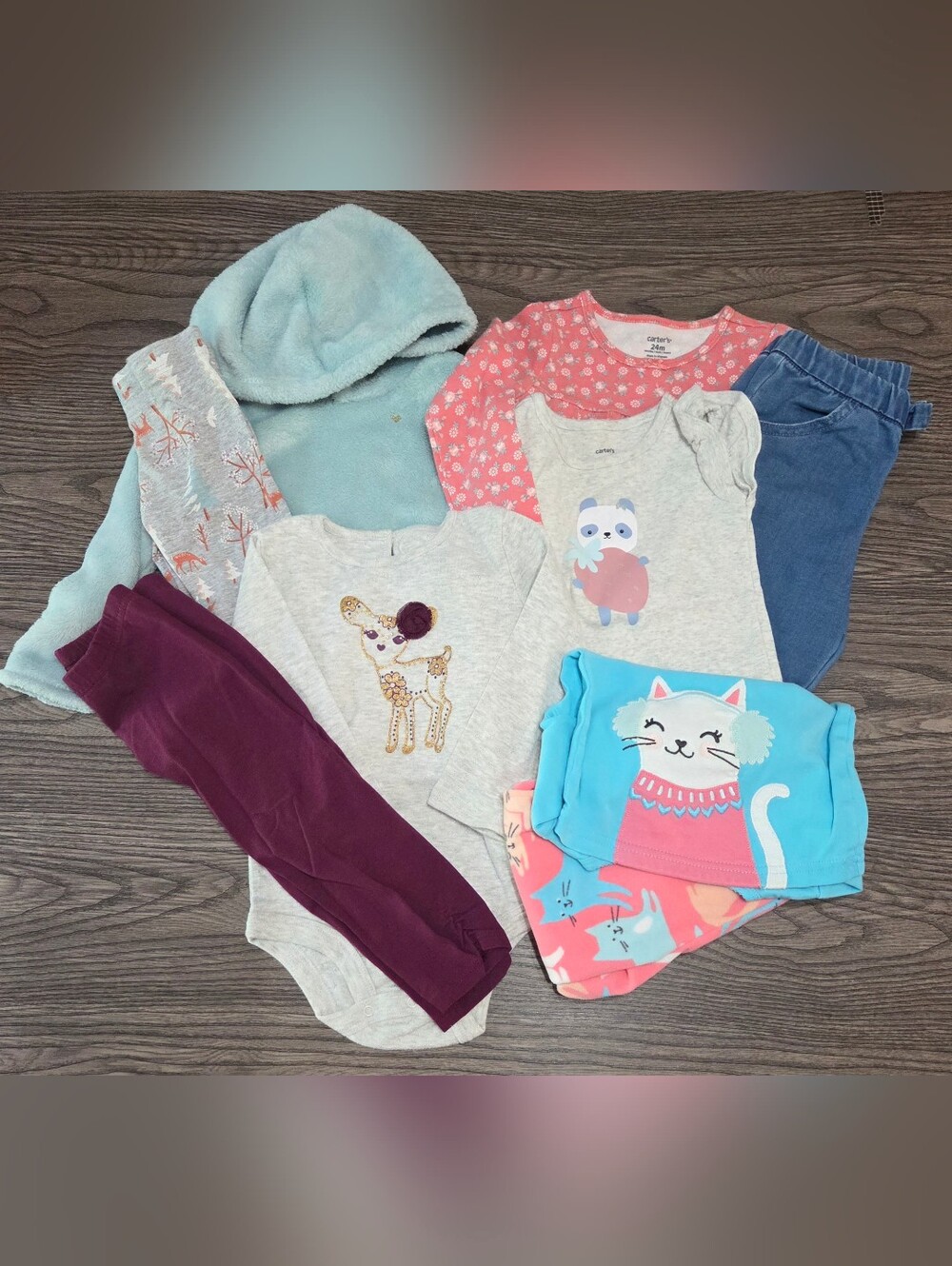 24mo Carter's Baby Girls Mixed Outfit Bundle & Pj Set  - Gray, Pink, Aqua, Plum